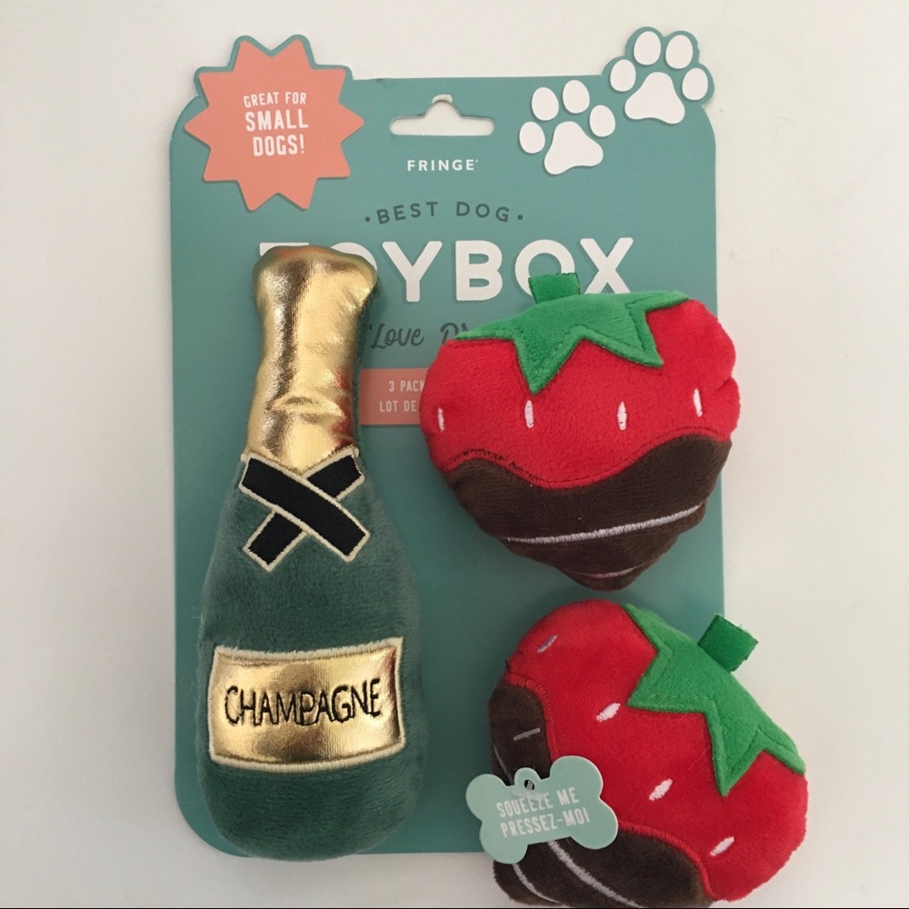 NEW 3 Dog Toys for Small Dogs Durable Squeakers Champagne “Love Drools” | Fringe